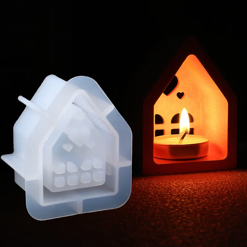 Heart-Shaped Small House Silicone Mold, Hollow House Scented Candle Plaster Ornament, Handmade DIY Resin Mold