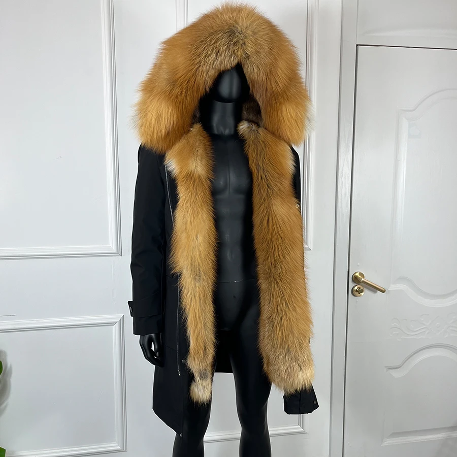 Men's Winter Coats With Fox Fur Hooded Real Muskrat Fur Lining Parka Warm 2024 Fur Jacket New Outerwear