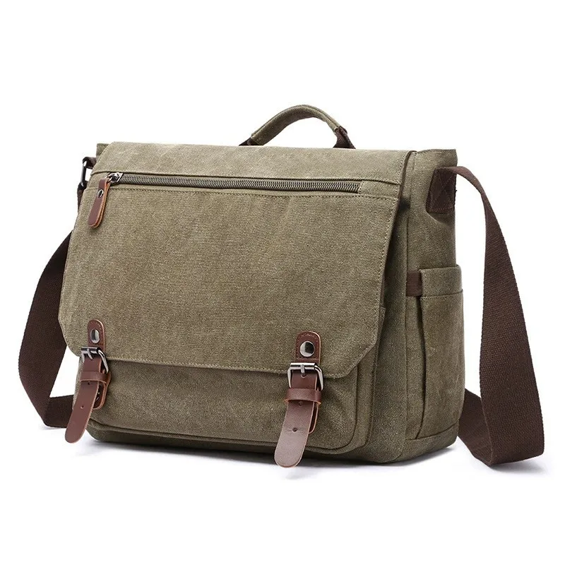 Durable classic canvas double-lock briefcase, large-capacity computer storage, square single-shoulder crossbody bag