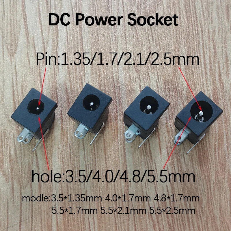 2-5Pcs 3Pin DC Power Jack Socket Connector 3.5*1.35 5.5x2.5 5.5x2.1 5.5x1.7 4.0x1.7 4.8x1.7 3.5x1.35 5.5*2.1 5.5*2.5 5.5*1.7 mm