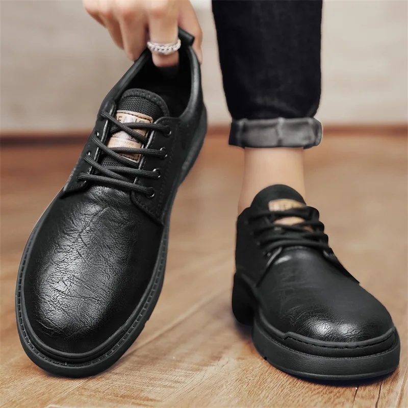 

Leather Shoes Men's Casual round Toe Soft Bottom Retro British Style Spring New Fashion Anti-Odor Comfortable Leisure Shoes
