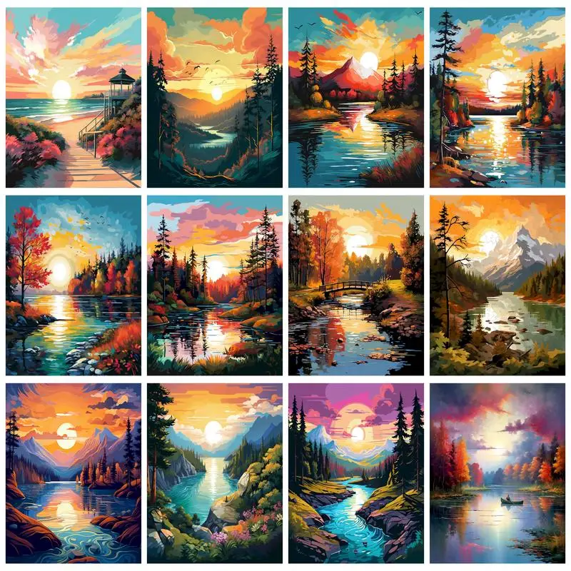 

PhotoCustom Painting By Numbers For Adults Kits Forest Scenery Coloring By Numbers For Home Decors