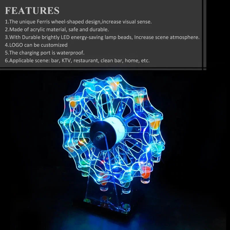 for Acrylic Plastic LED Ferris Wheel Shot Glass Tray Revolving Glass Display Stand Wine Rack cocktail cup holder