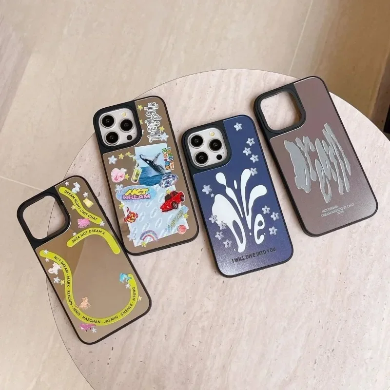 

Fashion Graffiti Letter Mirror Surface Black Border MagSafe Phone Case Cover for iPhone 11 12 13 14 15 16 Pro Max Case