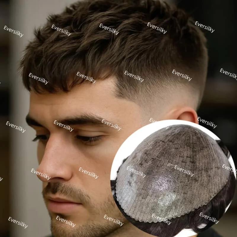 خط شعر طبيعي فائق التحمل 0.1 ملم بجلد رقيق # 4 بني # 1B40 # 1B65 شعر مستعار للرجال باللون الأسود والرمادي 100% شعر صناعي بشري