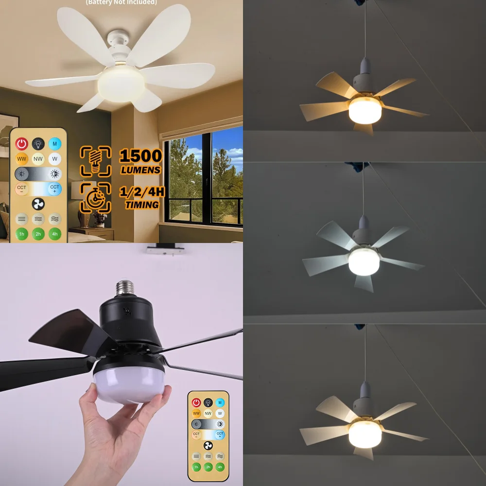 

Ceiling Fan LED Bedroom Lamp 2-in-1 Three-speed Remote Control Dimmable 30W E27 Screw Ceiling fan with Light Luminaire for Room