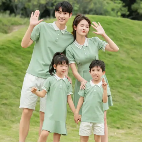 Mamma pappa och barn-outfits Familjelooken Mor Far och dotter Son Matchande kläder Mamma och baby Flicka Sommarklänning Barnkläder 10 best sales familjeklänning för mor far och son - №10