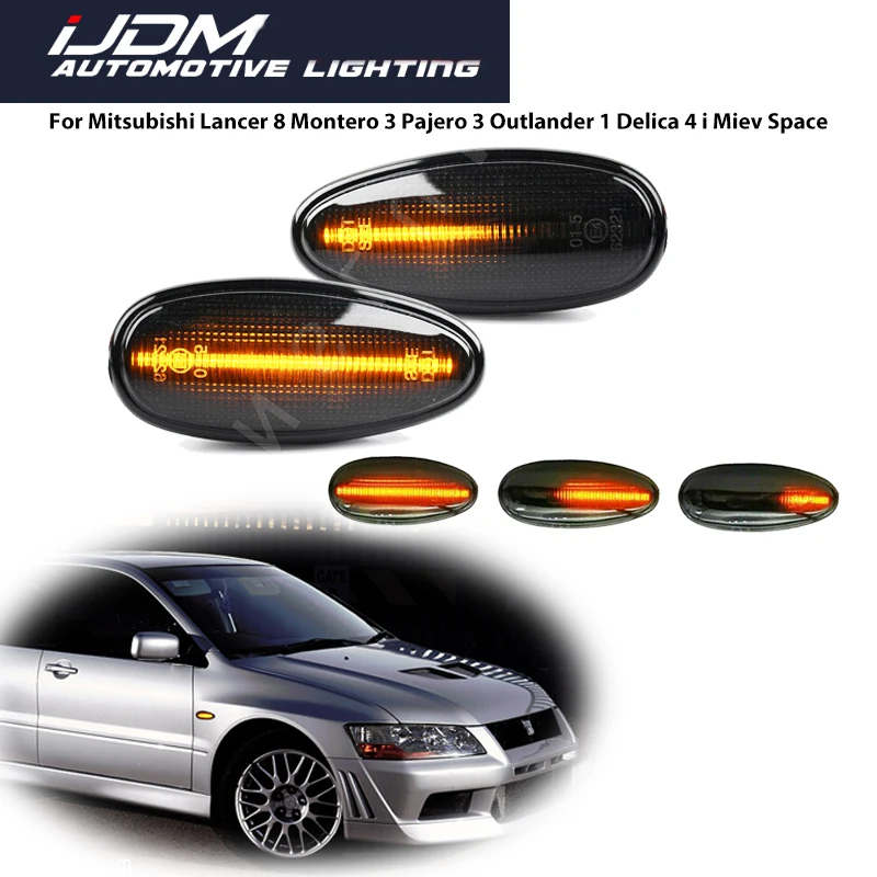 

For Mitsubishi Outlander I-Miev Lancer EVO Smoked Lens Dynamic Amber LED Front Side Marker Turn Signal Lights Fender Flare Lamps