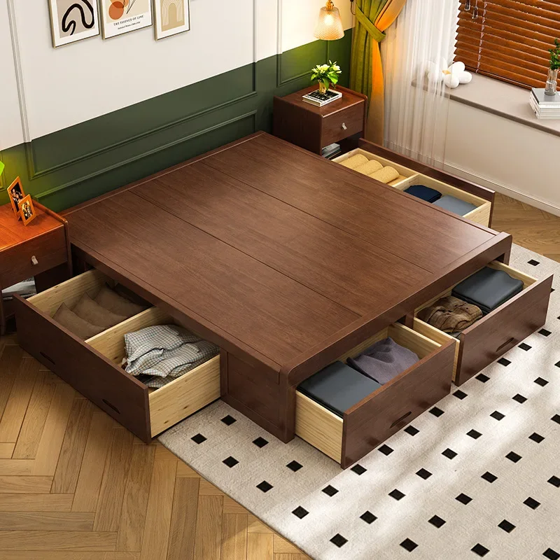 No bedside tatami bed, black hard board bed, low bed, floor bed without back, bed frame, solid wood bed box