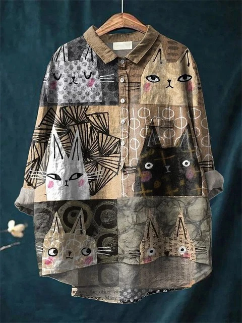 Nuevos estampados de animales florales retro y lindos impresos en 3D para damas entretenidos, informales y sueltos con botones para la moda de las señoras