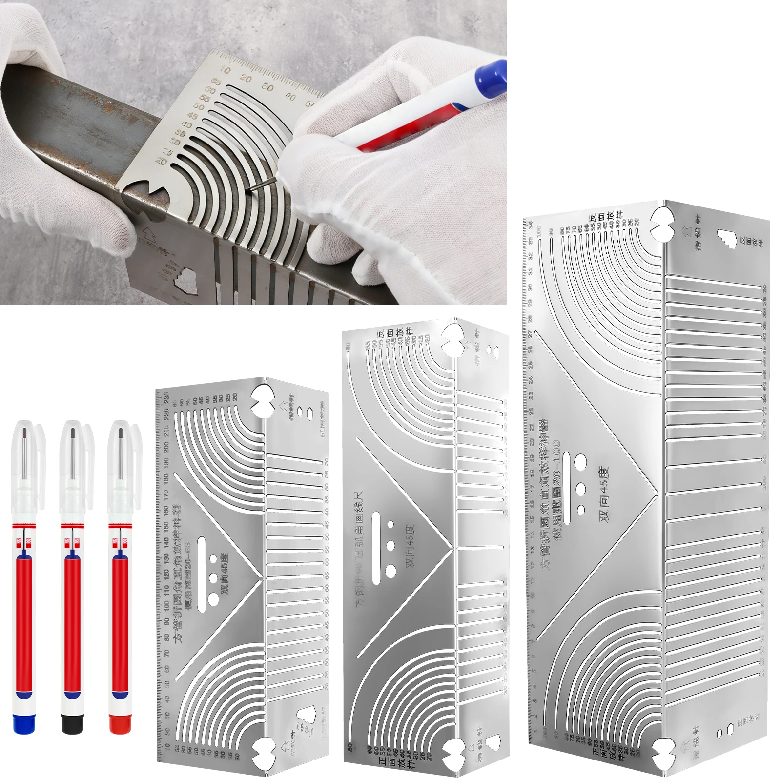 

Arc Marking Ruler Bend Corner Marker Angle and Arc Marking Tool Multi-function Precision Pipe Bend Marking Ruler for Woodworking