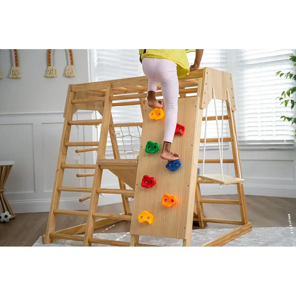 Magnólia Playground interno 7 em 1 Jungle Gym Playset para crianças de 2 a 6 anos - Slide, parede de escalada, alpinista de parede de corda, Macaco B