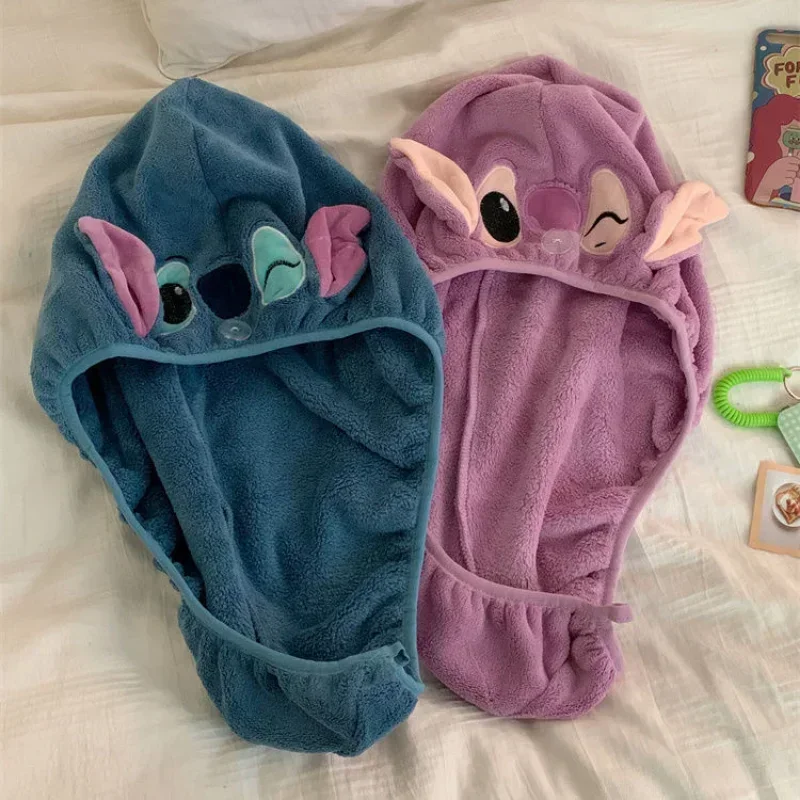 ديزني غرزة منشفة الشعر الجاف المرأة موضة المرجان المخملية تجفيف التفاف قوي دش المياه قبعة مسح قبعات الحمام أداة الهدايا #3