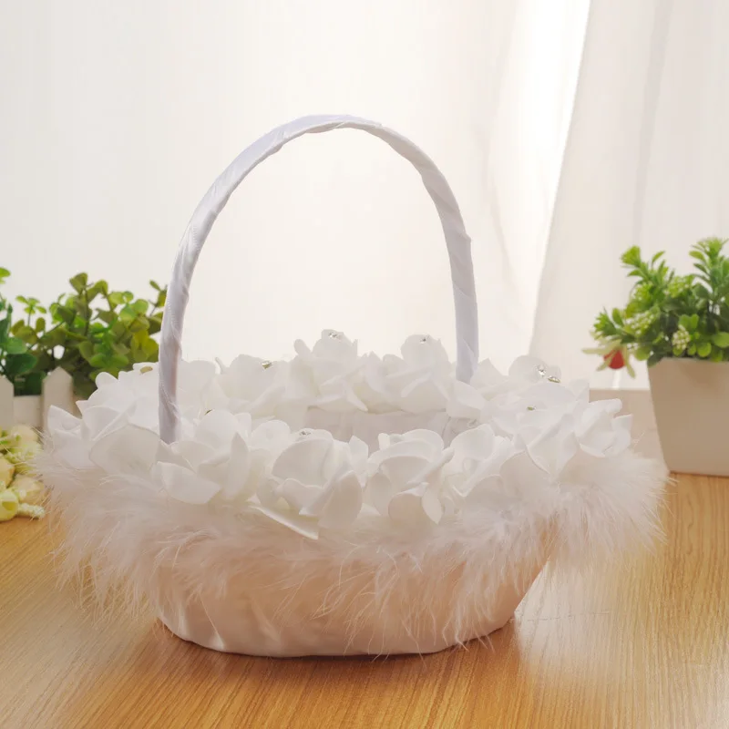 

Wedding flower girl hand-held flower basket fruit basket wedding lace flowers portable storage basket event party decorations