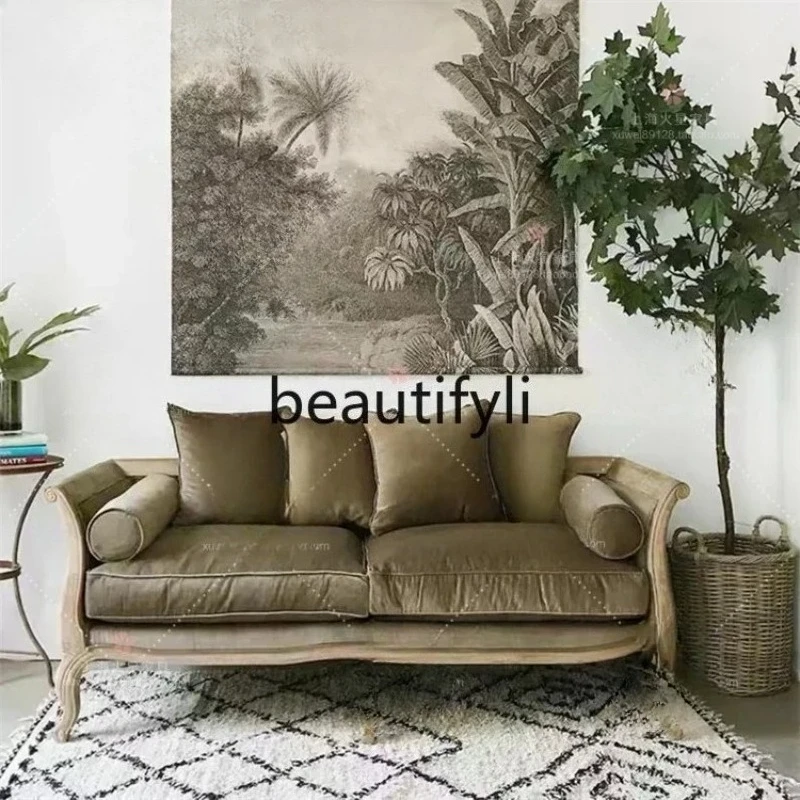 

B rural solid wood velvet living room sofa combination simple fabric sofa double