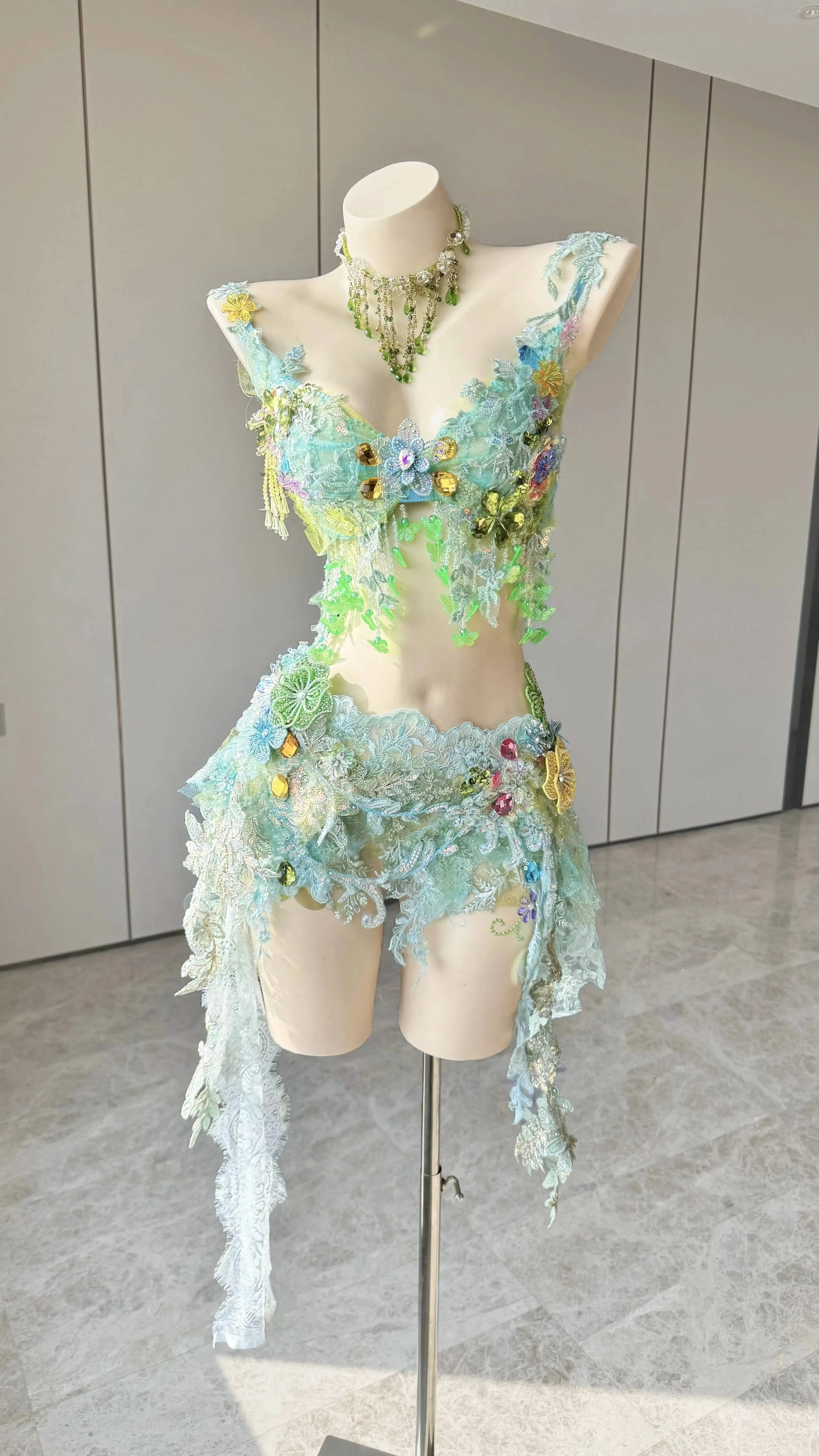 

ZIWU Original Ethereal Fantasy Forest Fairy Costume, Handmade Lace And Crystal Fairy Costume