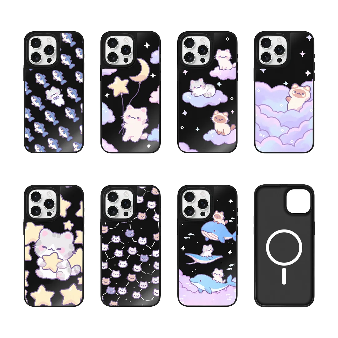 

Star Moon Black Mirror Magnetic IPhone 12 13 14 15 16 Pro Max Protective Case with MagSafe