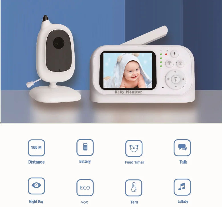 3.2Inch Screen Temperature Monitoring Intercom Baby Monitor IR Night Vision Feeding Remind BabySitter Camera