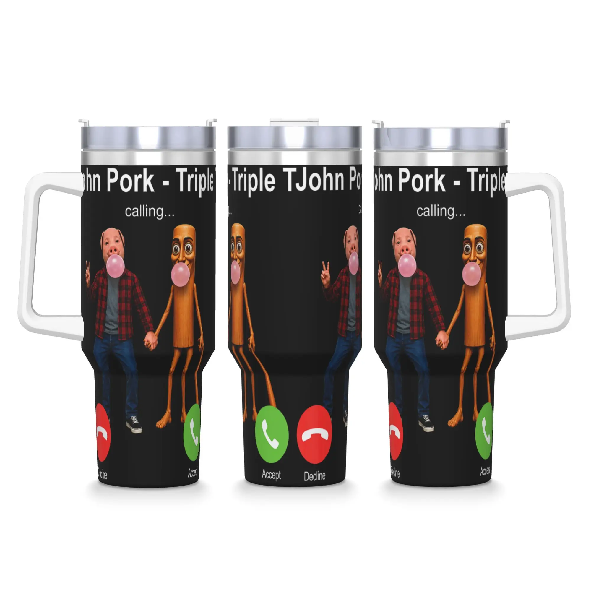 John Pork and Tung Tung Tung Sahur is Calling Brianrot Tumbler  Cold Drink Water Bottle Portable Stainless Steel Thermal Cups