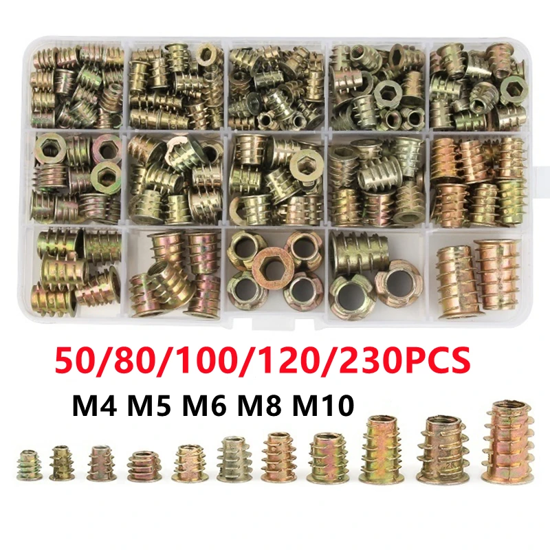 

Hex Drive Head Flang Furniture Nuts For Wood Thread Insert Hexagon Nutsert Zinc Plated Set Assortment Kit M4 M5 M6 M8 M10