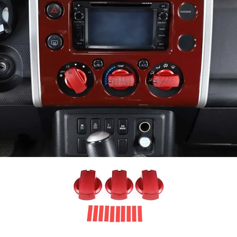 

3 шт., красный алюминиевый сплав для Toyota FJ Cruiser 2007-2021, Стайлинг автомобиля, ручка кондиционера автомобиля, декоративная крышка, наклейка, детали