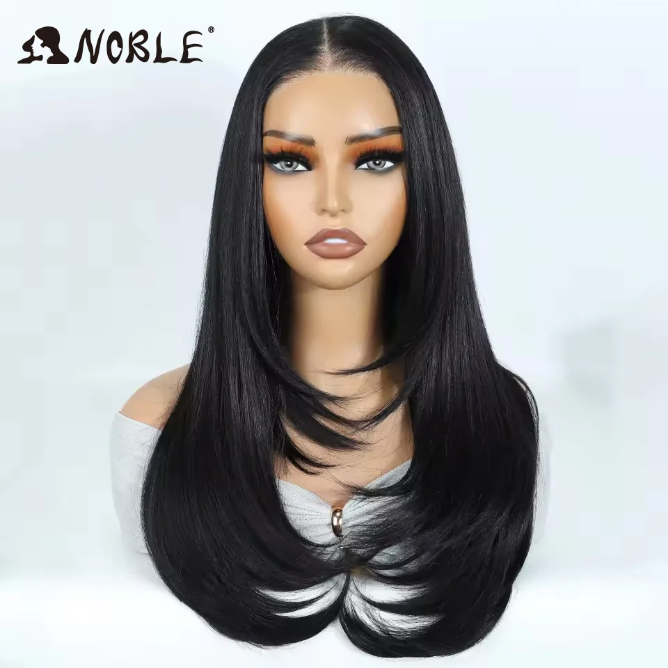 Noble Synthetic Lace Front Wig Straight Bob Wig 24 Inch Lace Wig For Women Ombre Blonde Lace Front Wig Cosplay Straight Wig