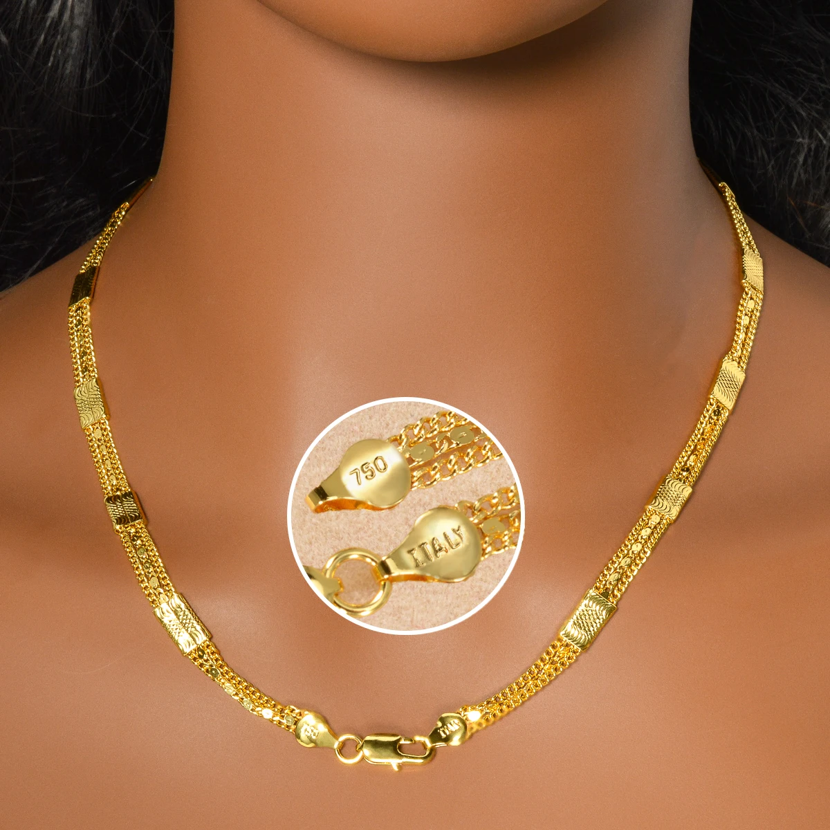 

Sunny Fashion Italy 750 18K Gold Plated Geometric Necklace for Men and Women Hip Hop Rock Jewelry Accessories Gift