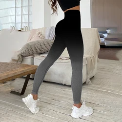 Mallas de entrenamiento con efecto Scrunch para mujer, pantalones de Yoga activos de cintura alta sin costuras con Control de barriga, degradado