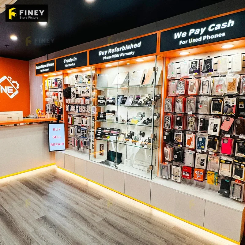 

Customize.Electronics Shop Furniture Phone Accessories Repair Display Cabinet Custom Glass Lockable Cell Phone Store Display Sho