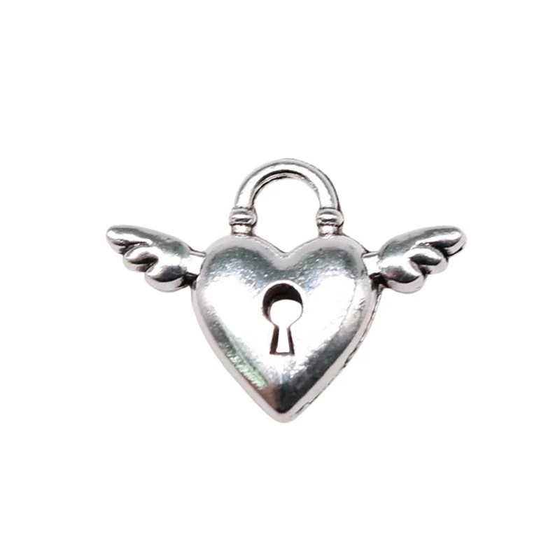 20pcs Charms Fly Heart Lock 13x17mm Tibetan Silver Color Pendants Antique Jewelry Making DIY Handmade Craft