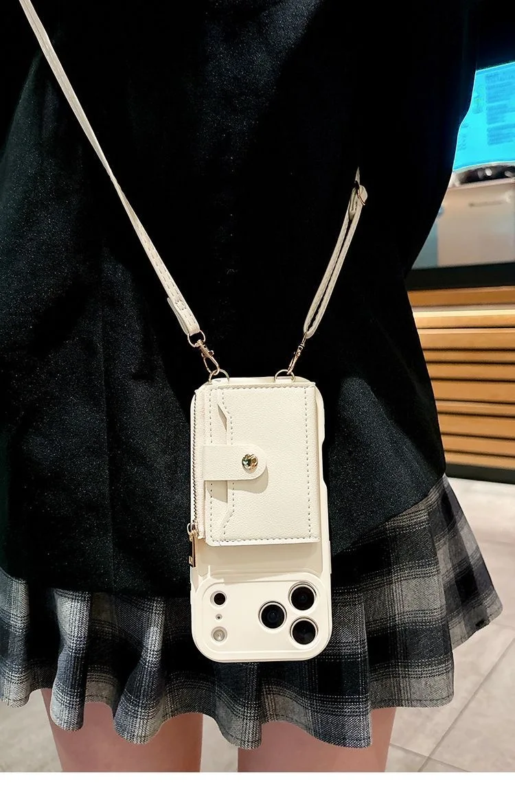 Brieftaschen-Lanyard-Hülle für iPhone 17 Pro Max Air 18 12 13 15 16 14 Plus mit Kartenfächern, Umhängegurt, Leder, modische Reißverschlusstasche – Detail 9