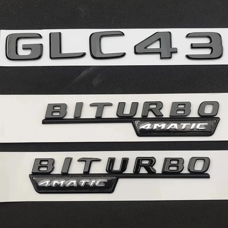 Applicable to Mercedes-Benz ABS Black Car Trunk Badge Sticker Logo GLC 43 Biturbo 4Matic Logo GLC43 Accessories