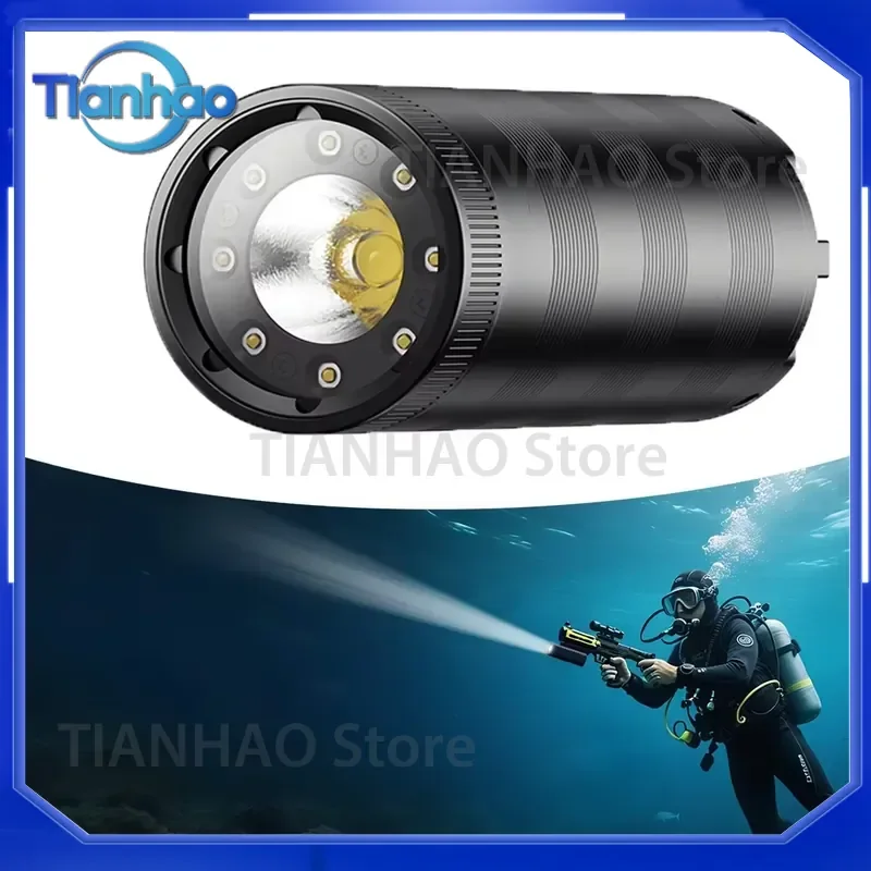 W180 Rechargeable LED Diving Flashlight Super Bright Powerful IP68 Waterproof Spotlight Durable Torch for Diving
