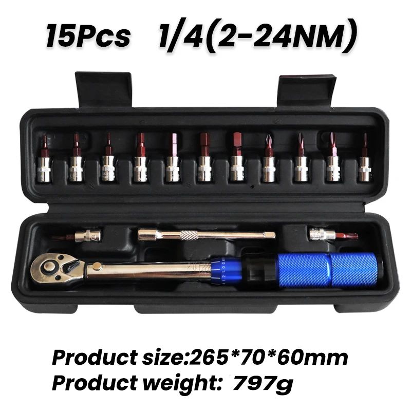 10/15/21Pcs 2-24N.m Precise Torque Wrench Reversible Ratchet Wrench 1/4 Inch Adjustable Torque Spanner Precise Preset Hand Tool