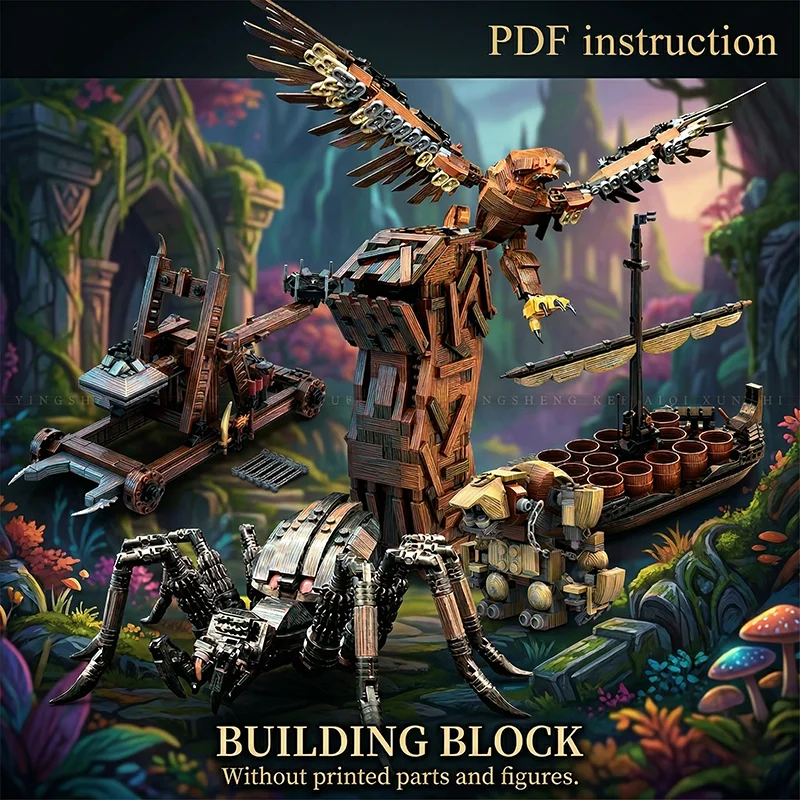 

Building Blocks - Medieval Siege Tower, Giant Eagle & Spider, Cave Troll Figures, Epic Fantasy War Model Fit for 10237 9473-~