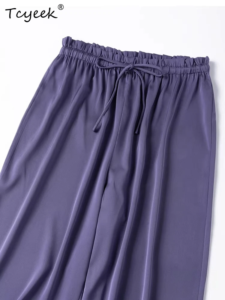 Tcyeek 93% Real Mulberry Silk Pants Women 2026 Smooth and Flowing Straight-leg Pants Casual Streetwear Woman Pantalones De Mujer