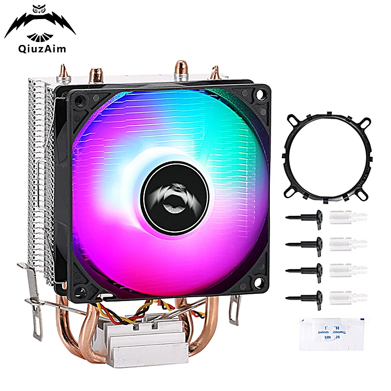 QiuzAim 2 Heatpipes Aluminum Copper AM4 1700 Cpu Cooler 1200 Radiator RGB Tower 115x Heatsink For PC Deskop AM5 1150 i3 i5 i7