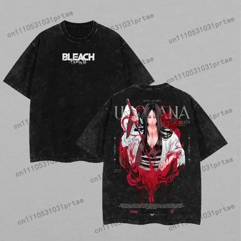 Bleach Anime Peripherals Graphic Print T-Shirts Men Women Streetwear Washed Vintage New Fashion Hot Tees Oversized Short bLACK view 2