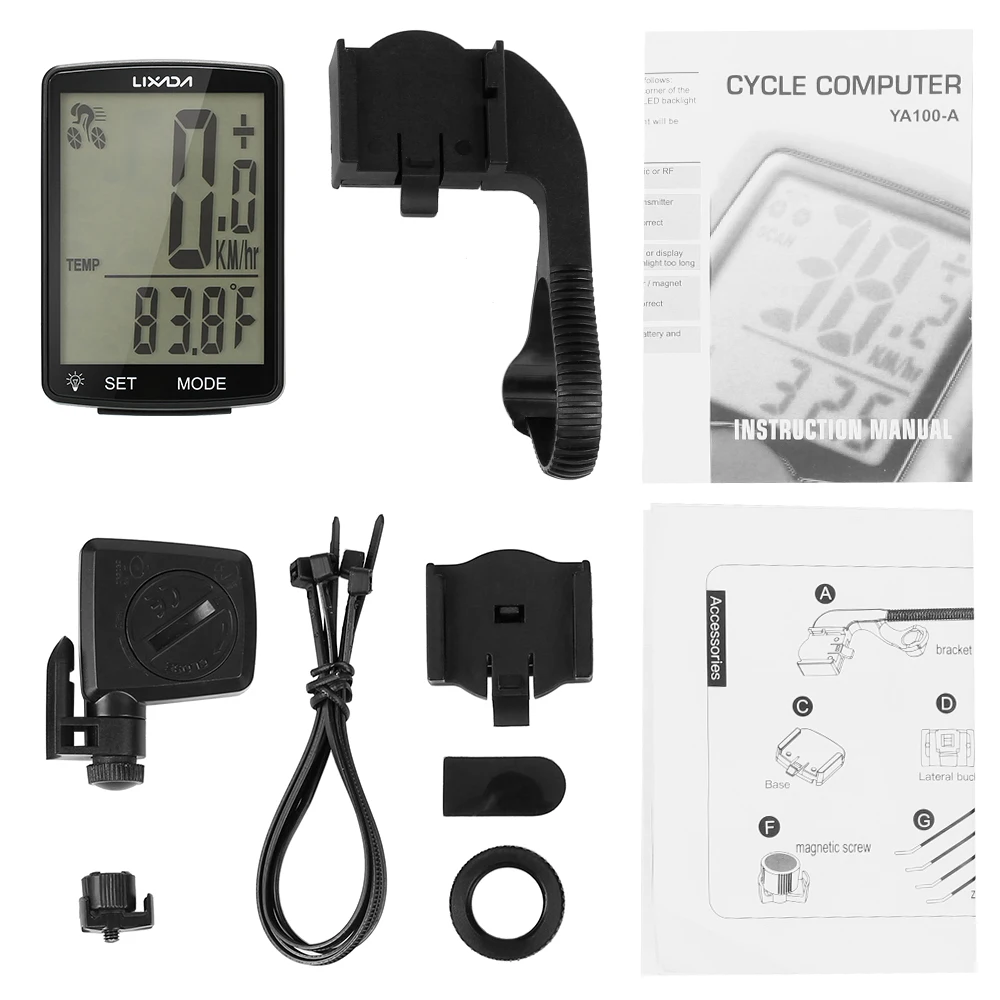 LIXADA Wireless Bike Computer LCD Screen MTB Speedometer Odometer IPX6 Waterproof Cycle Measurable Temperature Stopwatch 2024