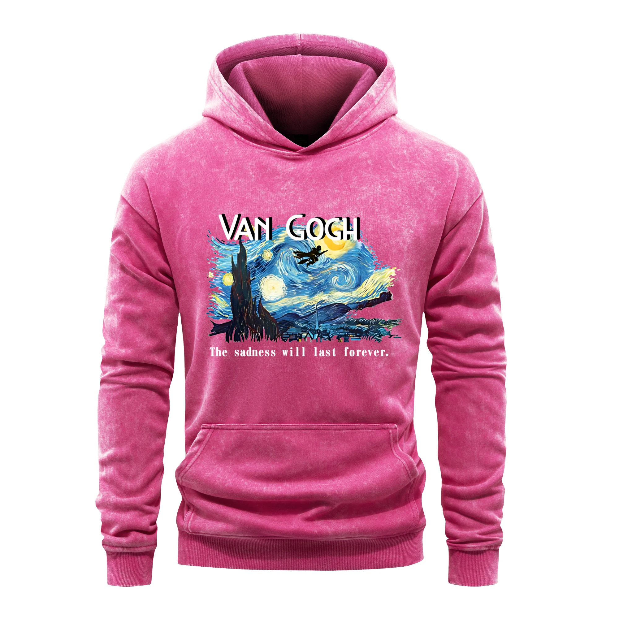 Van Gogh The Sadness Will Last Forever Hoodies Men'S Vintage Washed 100%Cotton Autumn Loose Pullover Casual Fleece Hoodie