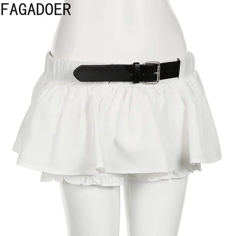 FAGADOER Y2k Sexy Mini Bodycon Skirt Women with Belt Low Waist Pleated A Line Skirt Fashion Female Streetwear 2025 Summer New