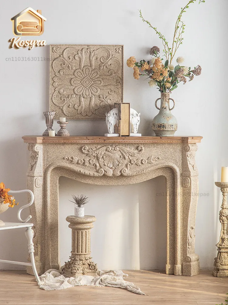 fireplace decorative cabinet retro interior living room aisle against the wall entrance simulated marble fake fireplace table