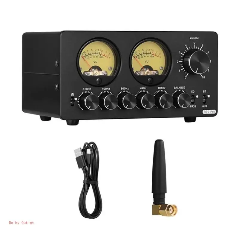 Car Sound 5 Band Equaliser Preamp Equaliser with Bluetooth-compatible Stereo 3.5mm AUX Input VU Meter