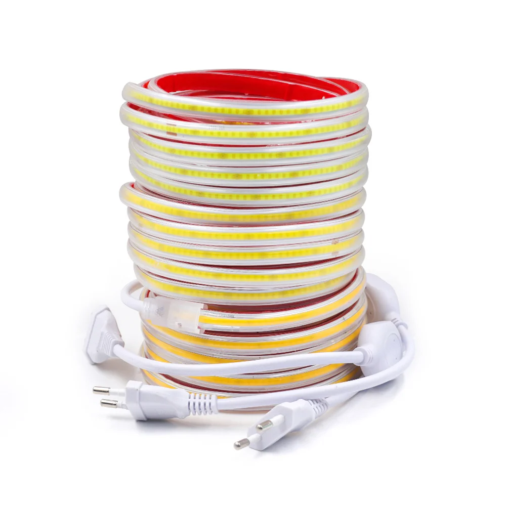 220V Switch Dimmer COB LED Strip Light Power Kit Dimmable 288LEDs 3000K 4000K 6000K Flexible Adhesive Tape RA90 Linear Lighting