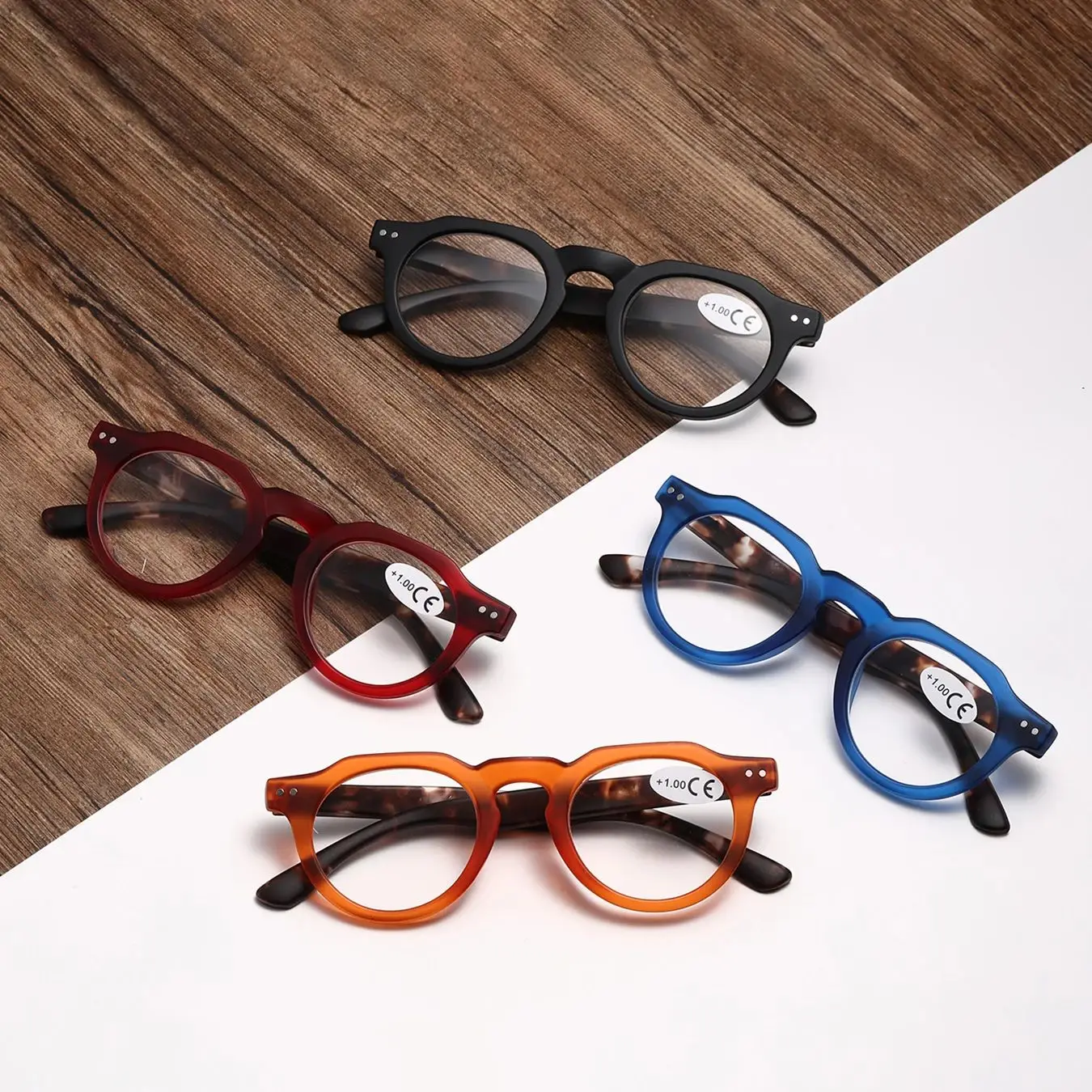 Unisex Round Reading Glasses +1.0 to +4.0 Orange Frame Tortoise Temple Presbyopic Eyewear Lightweight Comfortable for Men Women