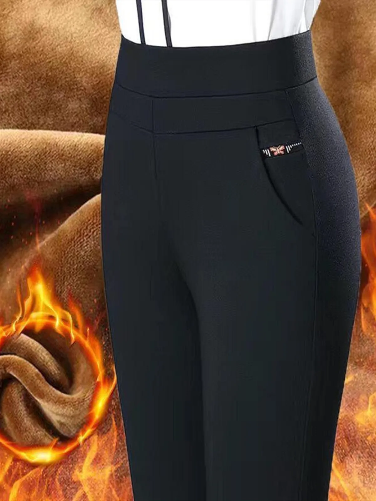 High Waist Thiened Elastic Fce Lined Casual Pants for Older Women Autumn Winter Straight Leg Pants Loose Fit Trousers