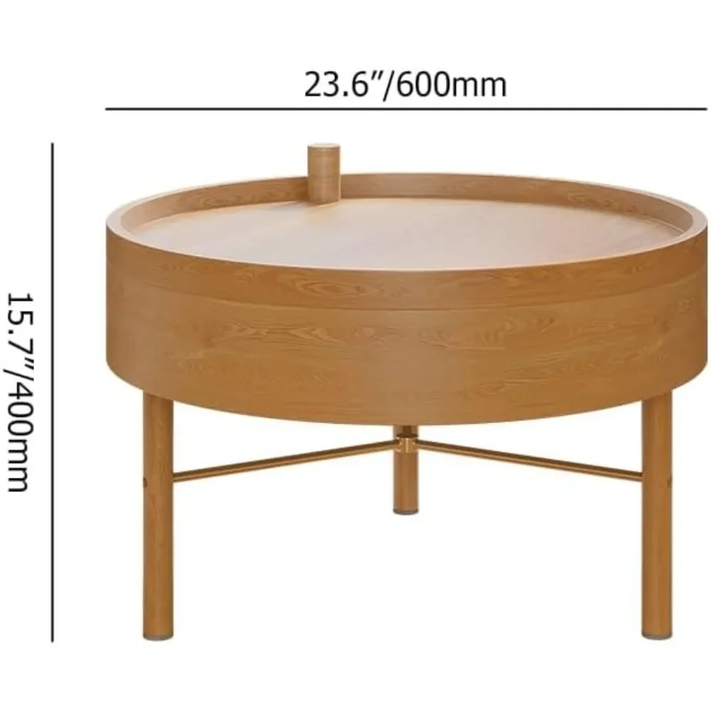 Coffee Table with Hidden Storage, Solid Wood Legs, Metal Support Frame, and Swivel Top, Round Rotating Coffee Table