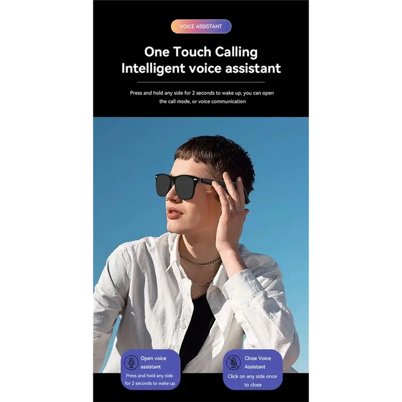 ABKQ-Smart Anti-Blue Light Sunglasses Bluetooth Talk Remote Control UV Protection Camera Music Playback Glass Sunglass Lenses view 6