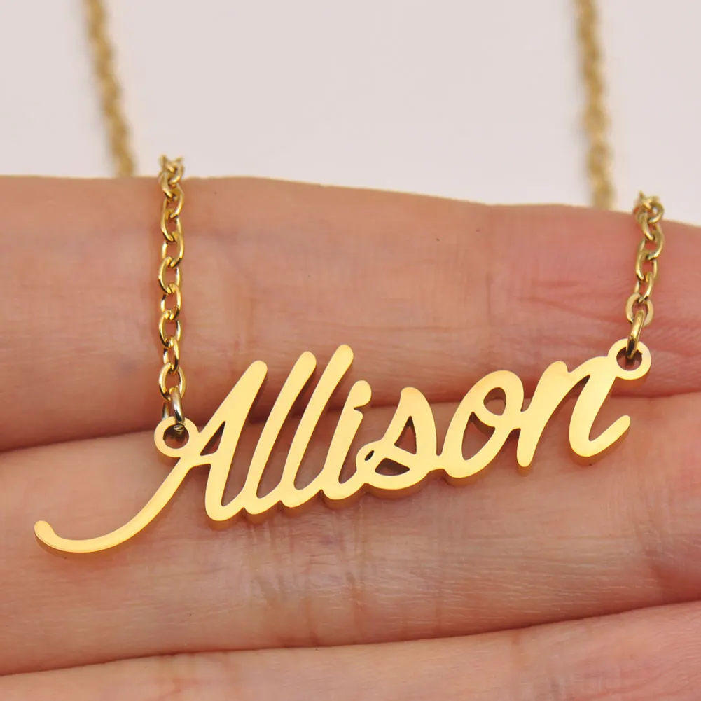 

AOLOSHOW Allison Gold Name Necklaces Stainless Steel for Women Dainty Pendant Jewelry Birthday Gift