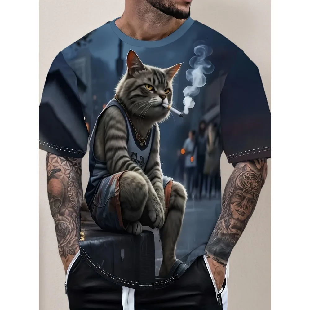 

Лето 2022, мужские и женские быстросохнущие футболки с 3D принтом и рисунком кота для курения, спортивные дышащие футболки на открытом воздухе, модные топы